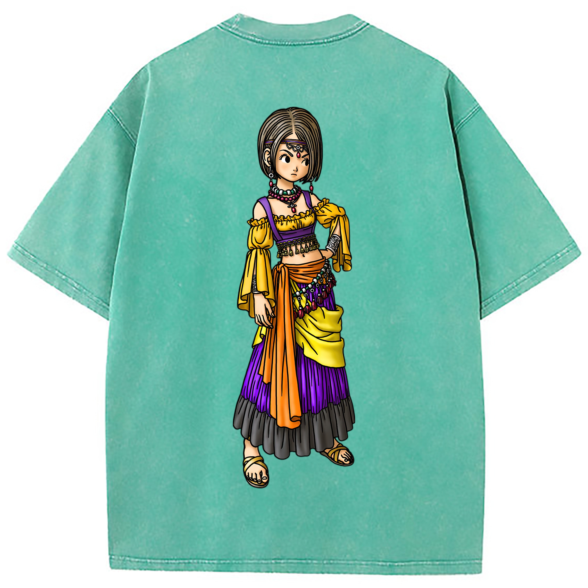 （画像用） ドラゴンクエスト Doragon Kuesuto Dragon Quest 綿100% ヴィンテージ風 半袖Tシャツ（背面プリント）